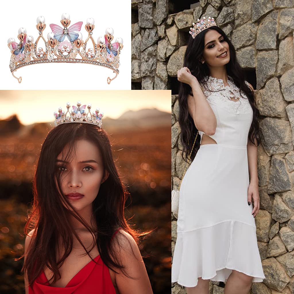 PALAY Crystal Tiara Crown Pearl Princess Costume Crown Headband Flower Pageant Handmade Hair Accessories Cosplay,Birthday,Celebration for Girl Women PALAY Crystal Tiara Crown Pearl Princess Costume Crown Headband Flower Pageant Handmade Hair Accessories Cosplay,Birthday,Celebration for Girl Women